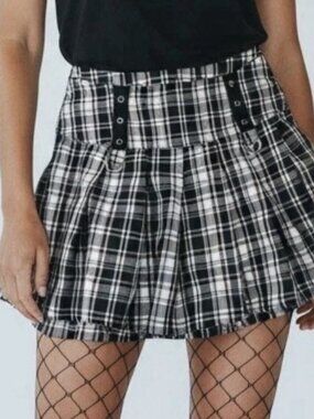 Plaid Pleated Mini Skirt Hot Topic Black Punk Y2K Schoolgirl‎ Punk Grunge Y2K